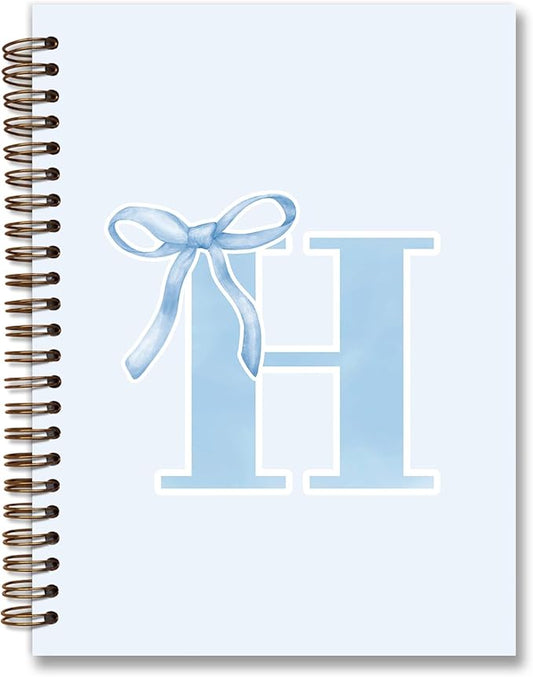 Initial H Notebook Journal,Personalized Teen Girl Gifts,Coquette Trendy Preppy Blue Bow Spiral Notebook,Monogrammed Gifts for Women Teen Girl,College Ruled Hardcover Spiral Notebook 5.5 x 8.3-DeskLoop Office