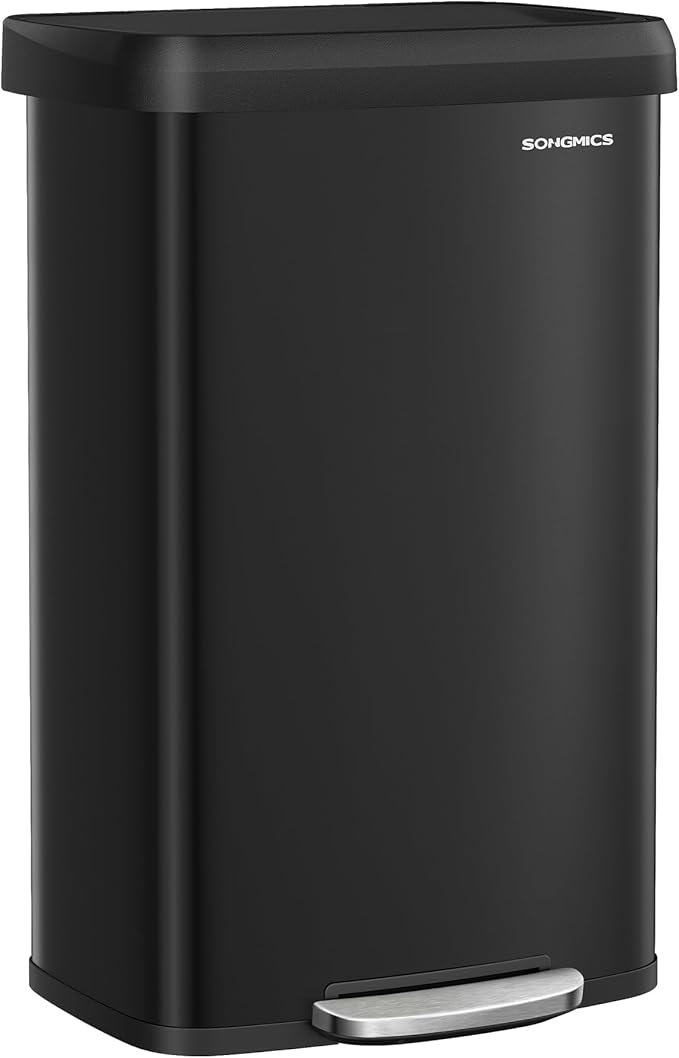 SONGMICS Kitchen Trash Can, 21 Gallon (80 L) Stainless Steel Garbage Can, with Stay-Open Lid and Step-on Pedal, Soft Closure, Tall, Large and Space-Saving, Black ULTB534B01-DeskLoop Office