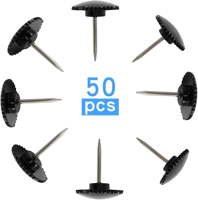 Piutouyar 50 Pcs Black Push Pins, Plastic Thumb Tacks for Wall Hanging, Flat Head and Steel Point Push Pins Wall Tacks Thumbtacks for Furniture Cork Board DIY Projects or Home Decor-DeskLoop Office