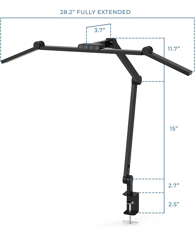 Mount-It! LED Desk Lamp with Adjustable Swing Arms and Clamp Base, Touch Control, Stepless Dimming, and 5 Color Temperatures, Eye-Caring Lighting for Work, Study, and Crafting-DeskLoop Office