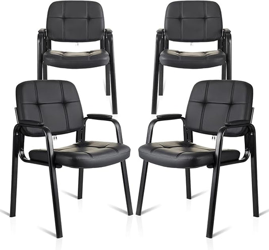 CLATINA Waiting Room Guest Chair with Bonded Leather Padded Arm Rest for Office Reception and Conference Desk Black 4 Pack-DeskLoop Office
