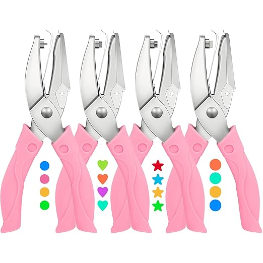 4 Pack Handheld Hole Paper Punch Kit,Single Hole Punch, Heart and Star Hole Punch, Rubber Handled-DeskLoop Office