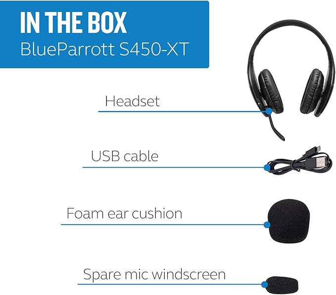 BlueParrott S450-XT Stereo Bluetooth Wireless Headphones 82% Noise Canceling Over Head Headset with Mic for Music and Calls, Hi-Fi Stereo Audio, 300 ft. Wireless Range, 24 hrs. Talk Time, Black-DeskLoop Office