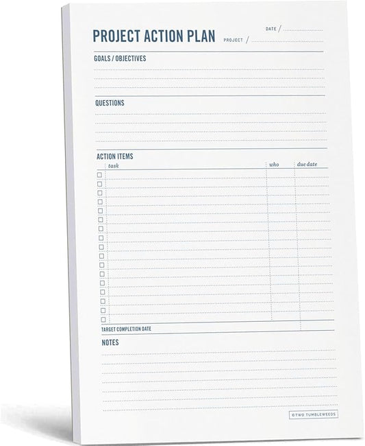 Two Tumbleweeds - Project Planner Notepad - 7 x 10” Planning Pad for Project Management with Checklist, Action Items, Notes - Task Planner - To Do List Organizer For Work & School - 50 Sheets-DeskLoop Office
