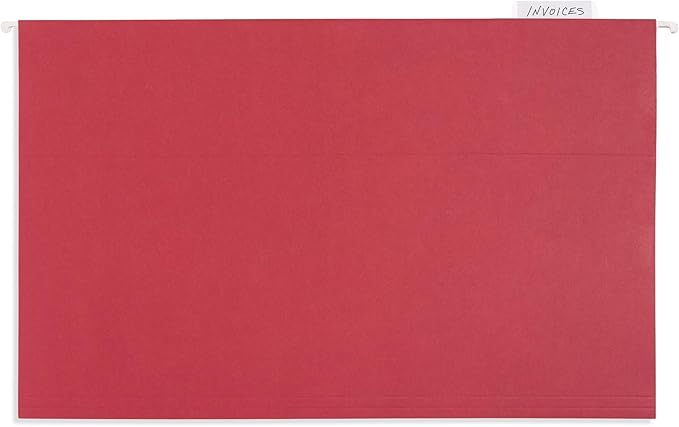 25 Blue Summit Supplies Legal Size Hanging File Folders - Red Hanging File Folders with Plastic Tabs and Inserts, Durable 11pt Paper, 25 Pack-DeskLoop Office