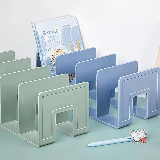 2PCS Acrylic File Organizer for Desk, Desktop Document/Mail Organizer, 4 Compartments Plastics Invisible Bookshelf Floating (12.5" x 5.7" x 5", SkyBlue)-DeskLoop Office