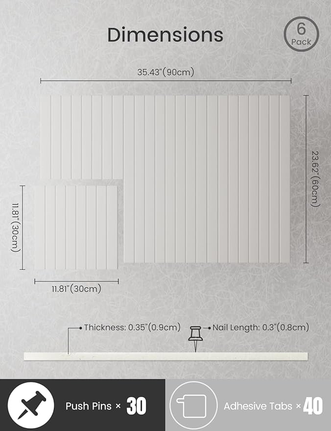 Bumusty Large Cork Board Alternative-36 x24 Felt Bulletin Board Tiles, with 30 Pushpins, 40 Adhesive Tabs, 6-Pack Slat Wall Paneling, Cork Boards for Office Push Pin Board Felt Board-Milky White-DeskLoop Office