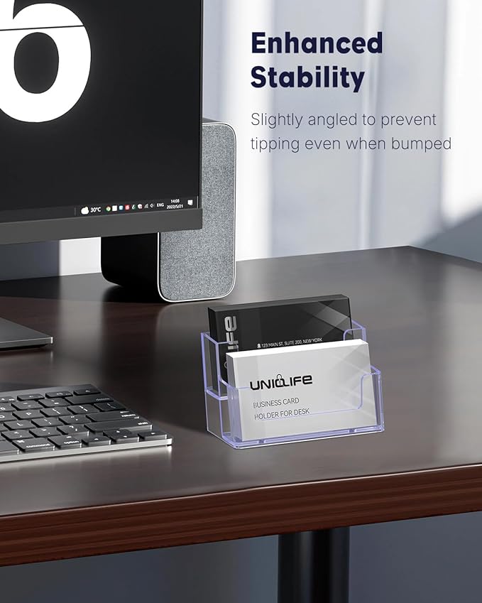 Uniclife Acrylic Business Card Holder for Desk 2 Slots Clear Business Card Display Stand for Men & Women Desktop Business Card Organizer Card Stand for Office Home Exhibition, 120 Card Capacity-DeskLoop Office