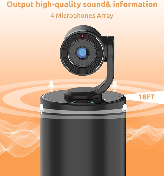 TOUCAN Video Conference Camera with 4 Noise-Cancelling Mics, Speaker, Adjutable Camera, 1080p Detachable USB Webcam Plug and Play Works with Zoom, Microsoft Teams and More, for PC/Mac/Laptop-DeskLoop Office