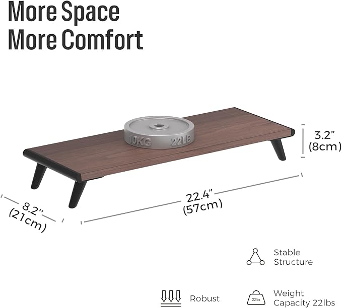 loukin Monitor Stand Riser for Desk, 22.4" x 8.3" Larger Computer Stand for Laptop, PC, Printer, Sturdy Desktop Computer Shelf with Non-Skid Rubber, Home Office (Brown)-DeskLoop Office