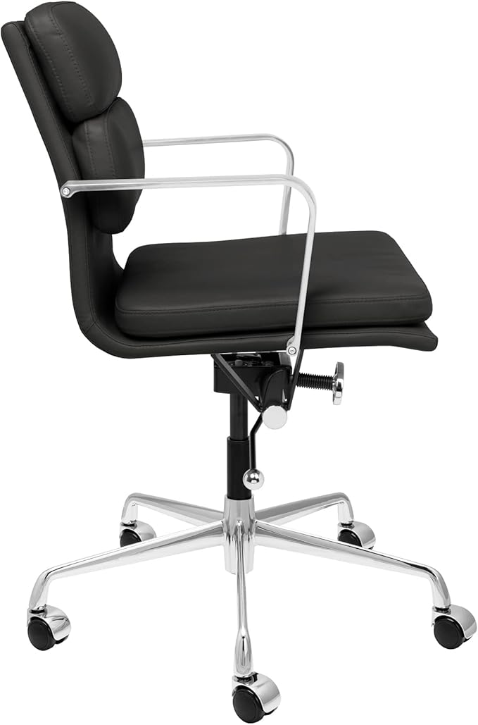 Laura Davidson Furniture SOHO II Padded Management Office Chair - Mid Back Desk Chair with Arm Rest, Swivel & Cushion Availability, Made of Faux Leather, Black, Computer Chair-DeskLoop Office