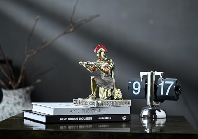 Roman Praetorian Prefect Warrior Knight Pen Holder Desk Ornament Resin Praetorian Guard Mobile Phone Stand Desk Accessories and Organizer for Office with a Letter Opener (Bronze)-DeskLoop Office