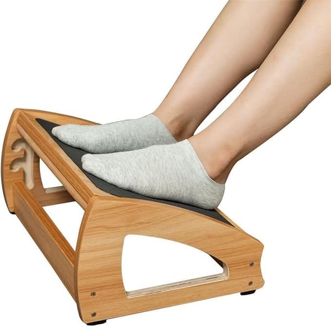 StrongTek Ergonomic Under Desk Footrest, 3 Adjustable Heights Wooden Office Footrest, Large Anti-Slip Surface, Improves Posture and Blood Circulation, up to 400lbs (Natural)-DeskLoop Office