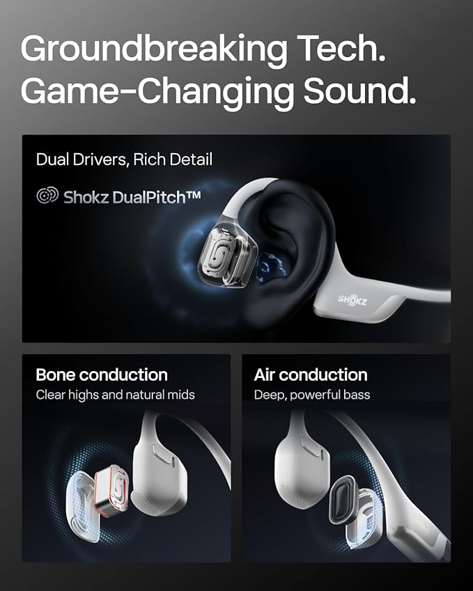 SHOKZ New OpenRun Pro 2 - Open-Ear, Bone Conduction Sport Headphones - with Reflective Strip - Sweat Resistant, Workout Headphones - Secure, Wireless, Comfortable Fit-Deep Bass and Smart Mic App-DeskLoop Office