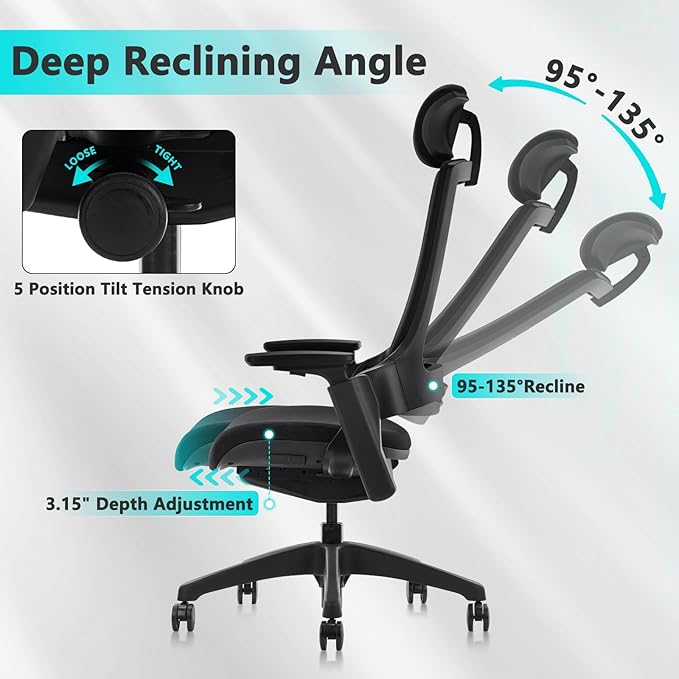 CLATINA Ergonomic High Swivel Executive Chair with Adjustable Height Head 3D Arm Rest Lumbar Support and Upholstered Back for Home Office Studio, Black Fabric, 2 Pack-DeskLoop Office