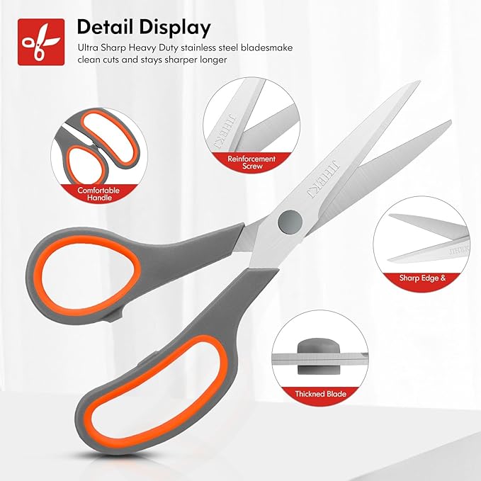 8" Scissors Bulk 6-Pack, All Purpose Scissors Stainless Steel Sharp for Office Home General Use Craft Supplies, High/Middle School Classroom Class Older Kids Scissor Set, Right/Left Handed-DeskLoop Office