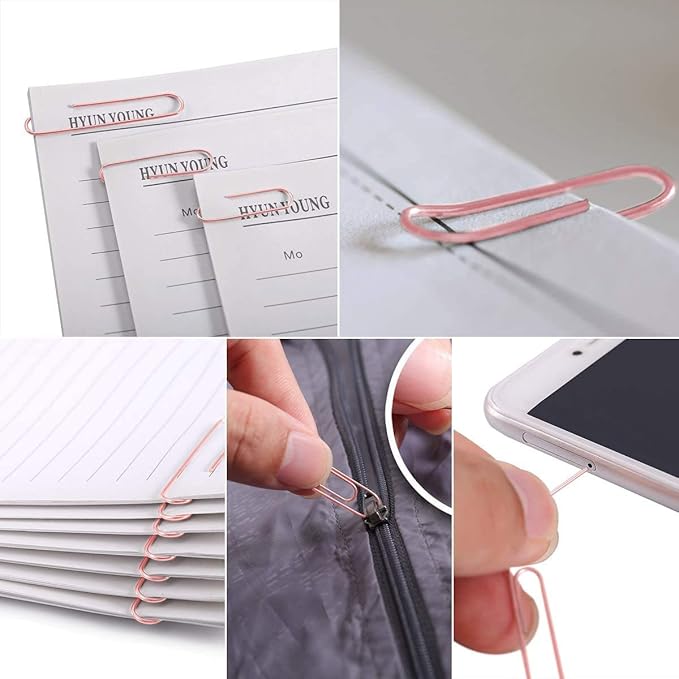 Paper Clips and Binder Clips Set, Metal Assorted Sized Binders with Push Pins, Cute Office Supplies for Desk, Desk Accessories (Square-Rose-Gold)-DeskLoop Office