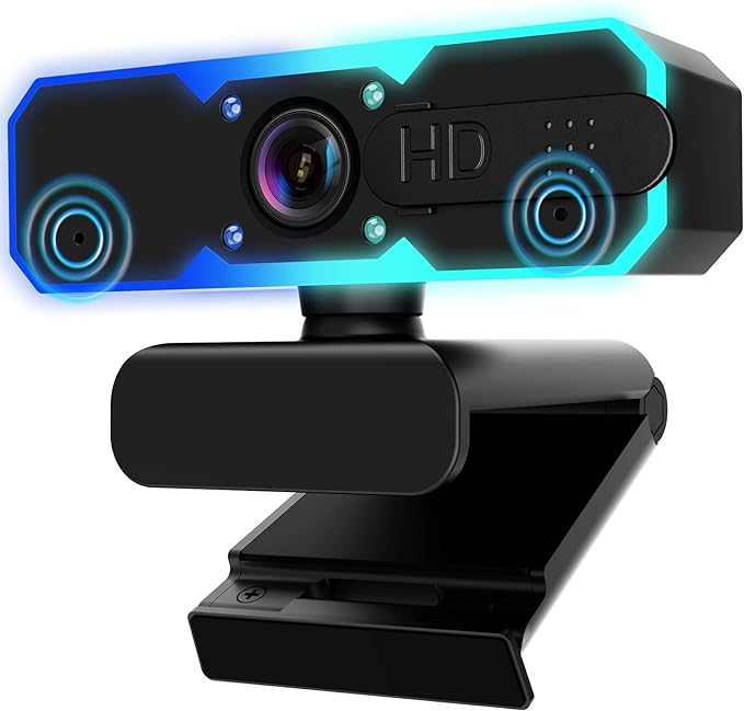 NBPOWER 1080P 60FPS Streaming Camera Webcam with Microphone and Fill RGB Light,Autofocus,Work with Laptop/Desktop Computer/Winsdows/Mac OS/PC Computer for Camera-DeskLoop Office