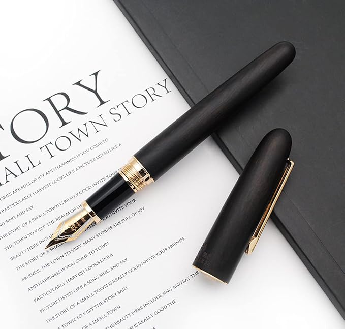 JINHAO 9036 Natural Wood Fountain Pen Handmade Ink Pen (Medium Nib 0.7mm, Ebony Wood)-DeskLoop Office