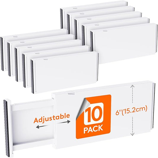 Lifewit 10 Pack Drawer Dividers Plastic 6" High, 13.5-22" Adjustable Drawer Organizers for Clothes, Expandable Dresser Separators in Bedroom/Bathroom/Kitchen/Fridge/Office Organization and Storage-DeskLoop Office