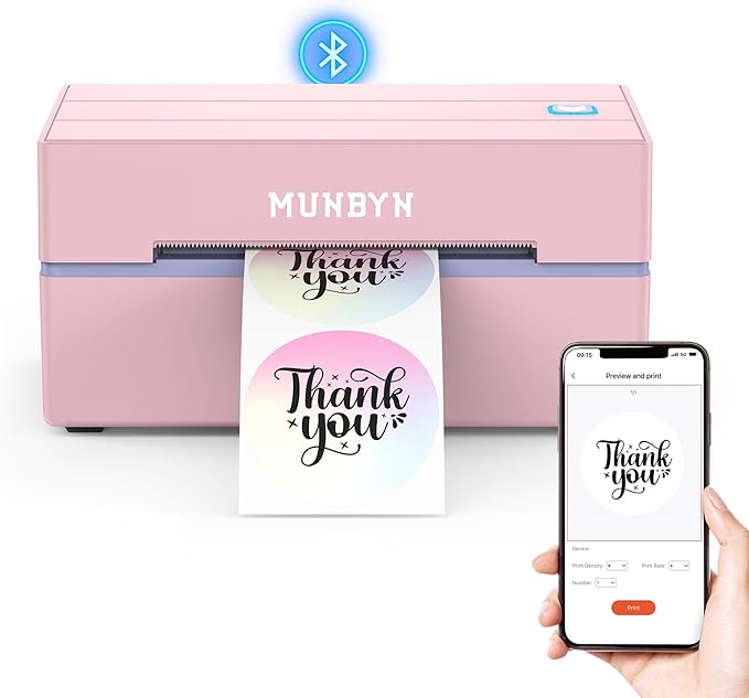 MUNBYN Bluetooth Thermal Label Printer, 130B Wireless 4x6 Shipping Label Printer for Shipping Packages Small Business Office or Home, Compatible with iPhone Android iPad Windows macOS Chrome Etsy eBay-DeskLoop Office