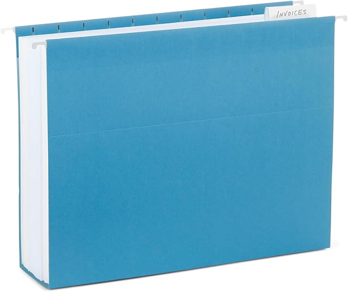 25 Blue Summit Supplies Hanging File Folders 3 inch Expansion, Letter Size, Assorted Colors, 3 inch Hanging File Folders, 11PT Paper, Expandable Hanging File Folders Letter Size 3 inch, 25 Pack-DeskLoop Office
