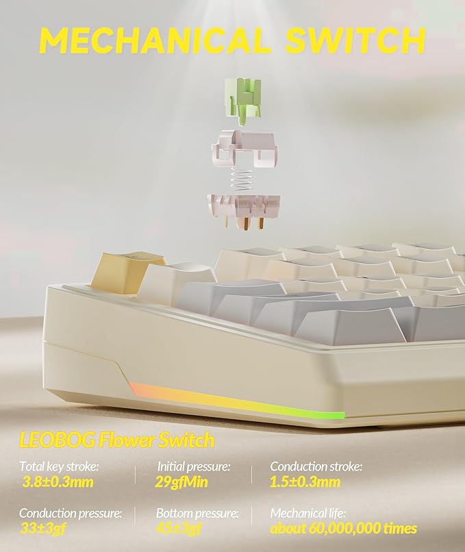 KI99 Pro 96% Wireless Mechanical Gaming Keyboard, Creamy Keyboard with Number Pad, Hot-Swappable Pre-Lubed Switches, Gasket Structure RGB Keyboards for Gamer/PC/Laptop(Beige White)-DeskLoop Office
