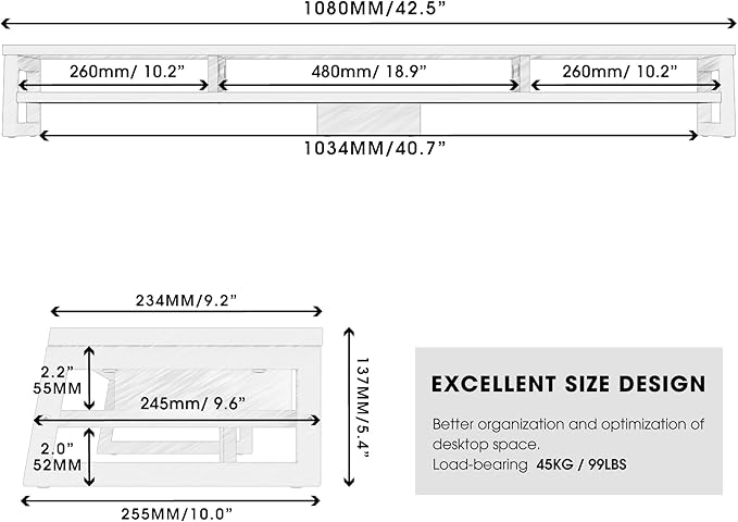 Fenge Dual Monitor Stand for Desk, 42.5in Large Monitor Riser for 2 Monitors, 2 Tier Computer Office Desk Top Shelf, Desktop Storage Stand for Laptop, PC, Computer, Printer-DeskLoop Office