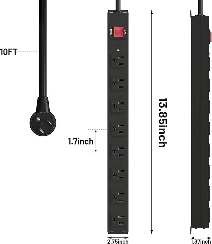 KF 8 Outlet Heavy Duty Power Strip Surge Protector, 2100J Surge Protection Power Strip, 15A/1875W Mountable Power Strips with Upgraded Switch, 14AWG 10FT Power Cord-DeskLoop Office