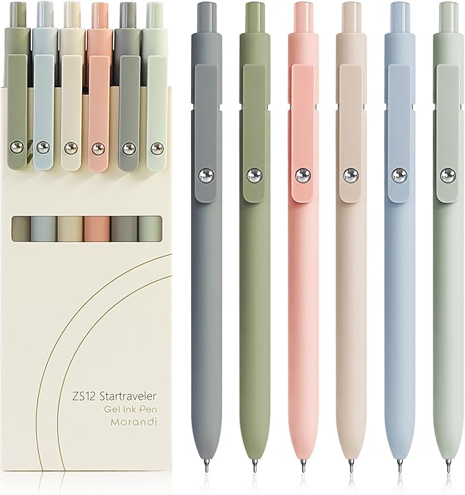Gel Pens, 6 Pcs 0.5mm Fine Point Smooth Writing Pens Japanese Cute Pens, High-End Series Black Ink Pens for Journaling Note Taking, School Office Supplies for Women Men (6 Pcs Morandi)-DeskLoop Office
