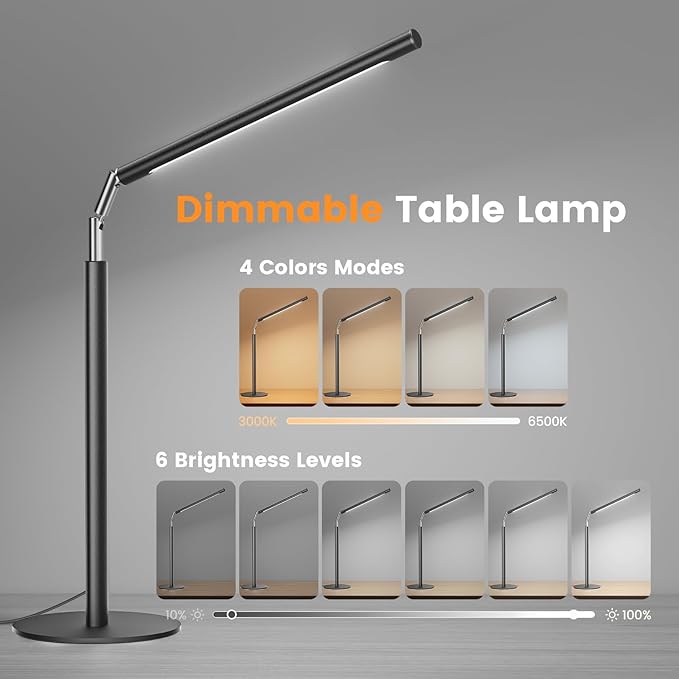 Metal LED Desk Lamp for Home Office - Foldable Industrial Desk Light with Base, 16" Dimmable Table Lamp for Reading, 4 Color Temps, 15W Modern Desktop Lamp for College Dorm Study Task Work-DeskLoop Office