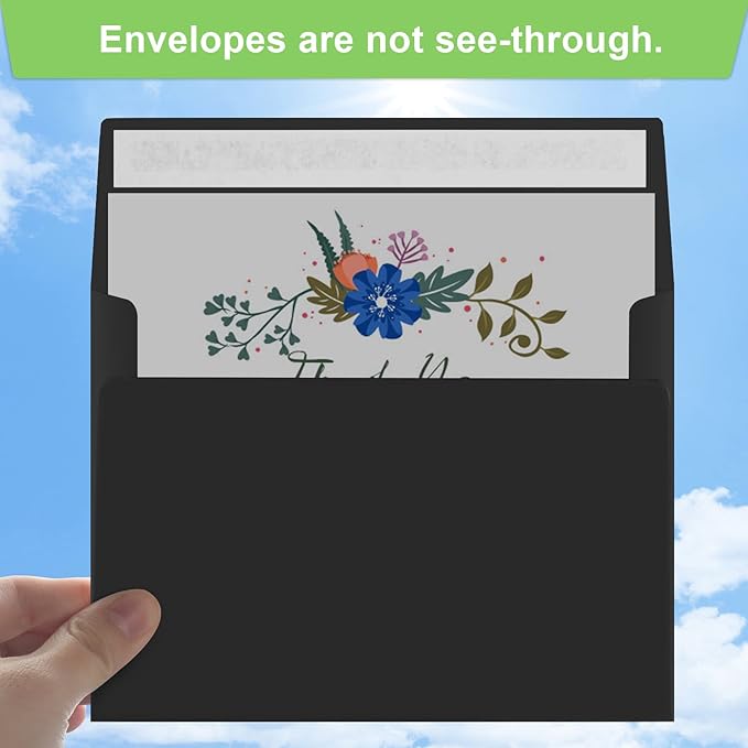 50 Packs 5x7 A7 Envelopes for Invitations, Photos, Greeting Cards - Self Seal for Weddings, Mailing (Black)-DeskLoop Office