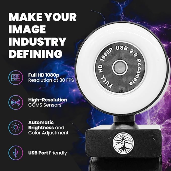 Live Streaming Kit- Perfect for Streaming Video Games on Twitch, YouTube, Podcasts and Working from Home. includes 1920x1080p Webcam, Professional USB Microphone, and One LED Multi-Color Light-DeskLoop Office