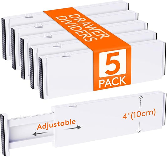 Lifewit 5 Pack Drawer Dividers Plastic 4" High, 13.5-22" Adjustable Drawer Organizers for Clothes, Expandable Dresser Separators in Bedroom/Bathroom/Kitchen/Fridge/Office Organization and Storage-DeskLoop Office