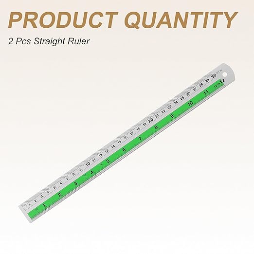 HARFINGTON 2pcs Metal Straight Ruler 30cm Metric SAE Aluminum Alloy Measuring Rulers Scale Tool with Hole for Measure Study Reading Classroom Office, Green-DeskLoop Office