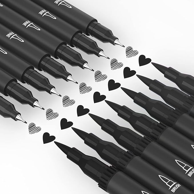Mogyann Drawing Pens, 12 Pack Dual Brush Pens Black Markers for Art Drawing Sketching-DeskLoop Office