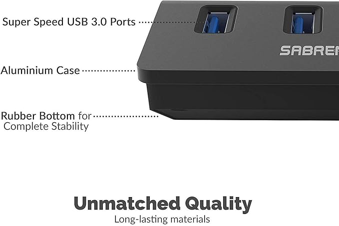 SABRENT 4-Port USB 3.0 Hub - Aluminum Design, Portable Data Hub with 2.5ft Cable for iMac, MacBook, PC - Black (HB-MC3B)-DeskLoop Office