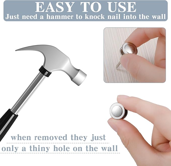 Ferraycle 40 Piece Double Headed Picture Hangers Nails 4 Size Long Thumb Tacks for Wall Hanging Decorative Nails Push Pins Picture Hooks for Drywall Photo Decor, 10/20/ 30/ 50lb(Silver)-DeskLoop Office