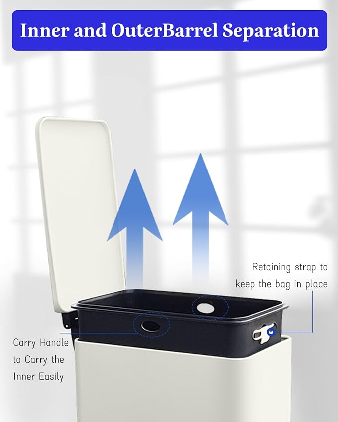 Trash Can with Lid, 10 L Bathroom Waste Bin, Small Pedal Bin, Stainless Steel Garbage Can for Bathroom, Bedroom and Office, White-DeskLoop Office