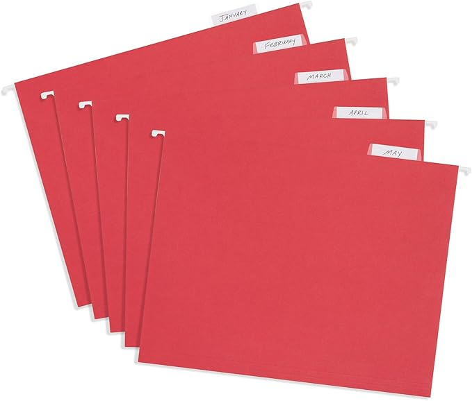 25 Blue Summit Supplies Red Hanging File Folders Letter Size – Durable 11pt Paper, Plastic Tabs and Inserts Included, Fits Standard Filing Cabinets and Desktop Organizers-DeskLoop Office