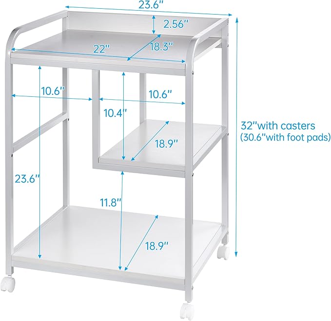 Large Printer Stand Table with Storage Shelf for Host Computer, PC Tower, CPU and Shredder, 3 Tier Rolling Printer Cart with Wheels for Home Office Storage and Organization - White-DeskLoop Office