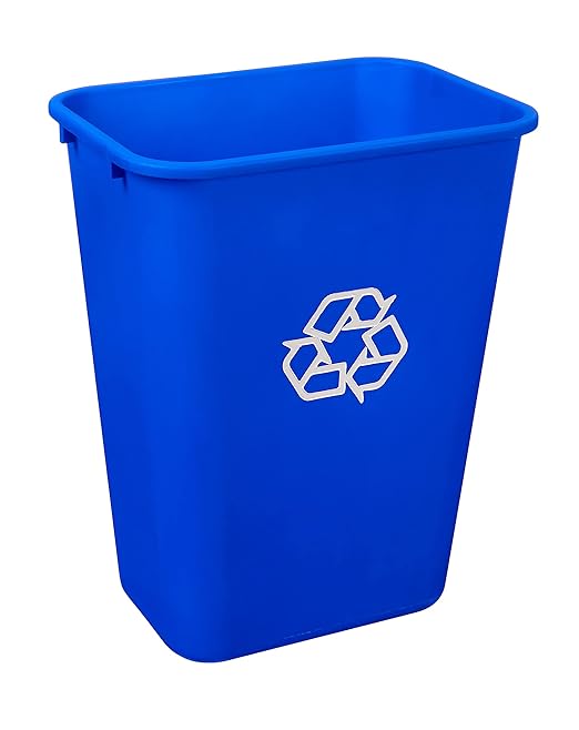 Amazon Basics Trash Can, Rectangular Commercial Office Wastebasket, Recycle Logo, 10 Gallon (Pack of 1), Blue (Previously AmazonCommercial Brand)-DeskLoop Office