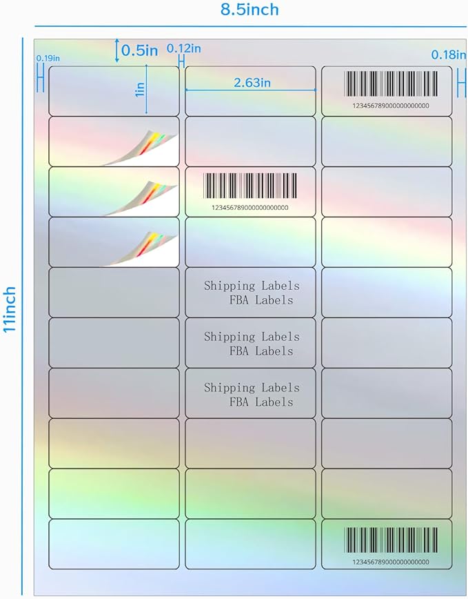 STARLIBOO 1" x 2-5/8" Address Labels- Holographic Color Stickers for Laser/Ink Jet Printer mailing Labels 8.5"×11"- Holographic Silver-DeskLoop Office