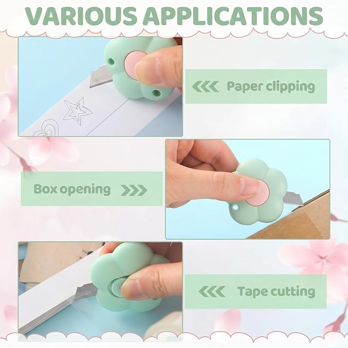 Honoson 8 Pack Mini Box Cutter Retractable Utility Knife Flower Portable Letter - Image 7