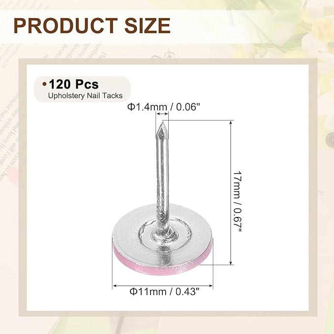 uxcell 120Pcs Push Pins, 11mmx17mm Round Flat Head Decorative Thumb Tacks Upholstery Tacks for Cork Board Office Wall Hangings, Pink-DeskLoop Office