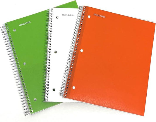Mintra Office Durable Spiral Notebooks, 1 Subject, (Green, White, Orange, College Ruled 3pk)-DeskLoop Office