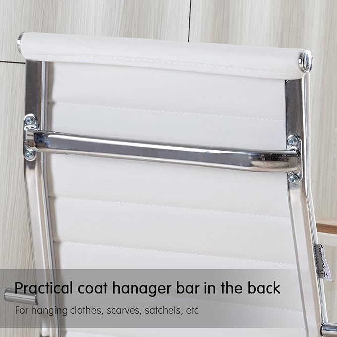 Home Office Chair Ribbed, Modern Leather Conference Room Chairs, Ergonomic Office Desk Chair, High Back Executive Computer Chair, Adjustable Swivel Chair with Arms (White)-DeskLoop Office