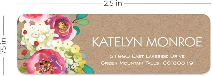 Kraft Faux Look Floral Rolled Address Labels/Roll of 250 Personalized Address Labels/Designer Return Address Stickers in Elegant Plastic Dispenser-DeskLoop Office