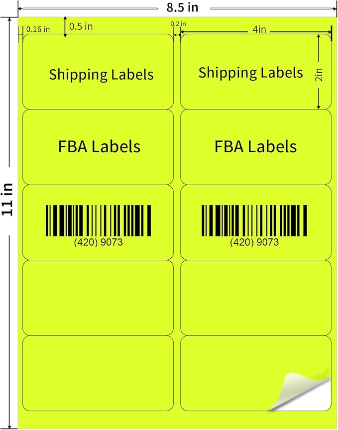 STARLIBOO Shipping Labels Stickers, 2"×4" Printable Fluorescent Mailing Labels for Laser/Inkjet Printing- Matte, Permanent Adhesive Stickers (20 Sheets, Fluorescent Yellow)-DeskLoop Office