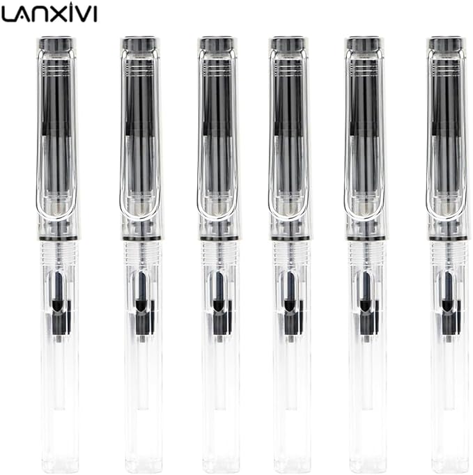 Lanxivi Yongsheng Calligraphy Fountain Pen Set Transparent Clear, 6 Assorted Tip Sizes for Art Drawing and Writing Signature-DeskLoop Office